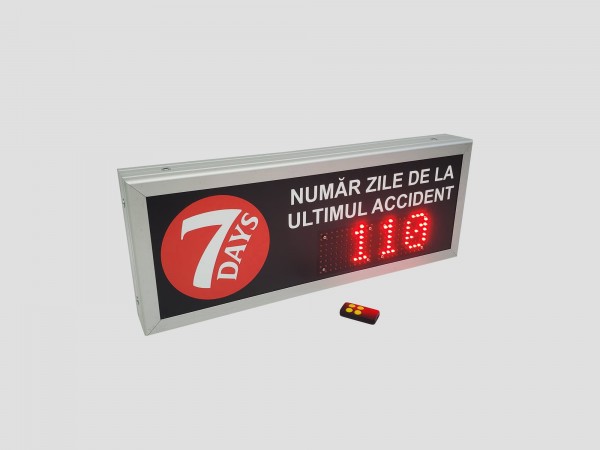 Numarator cu LED-uri zile de la ultimul accident de munca 605 x 235 LED-uri rosii